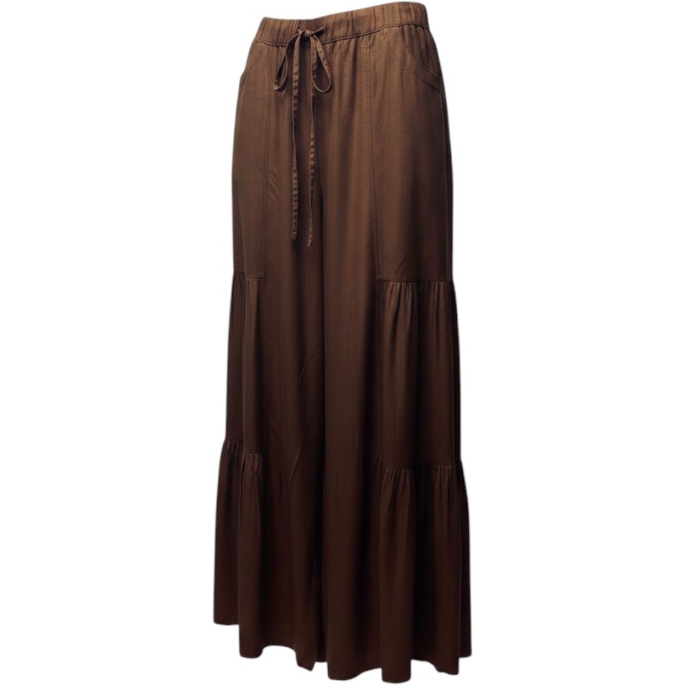 Rancho Estancia M Brown Wide Leg Tiered Gaucho Pants Boho Flowy Peasant Western